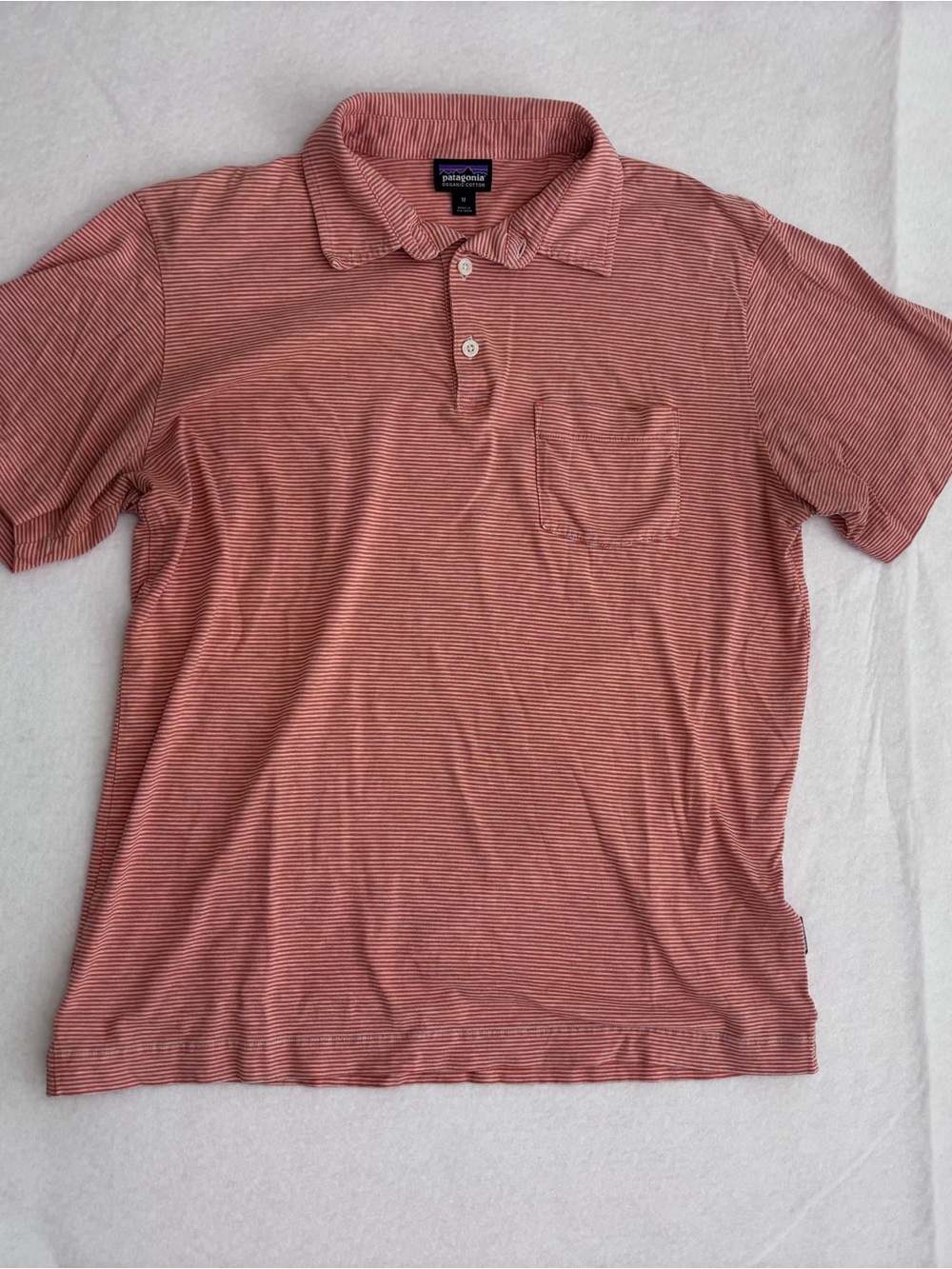 Patagonia Men's Rust-Red Microstripe Polo with Pocket Size Medium